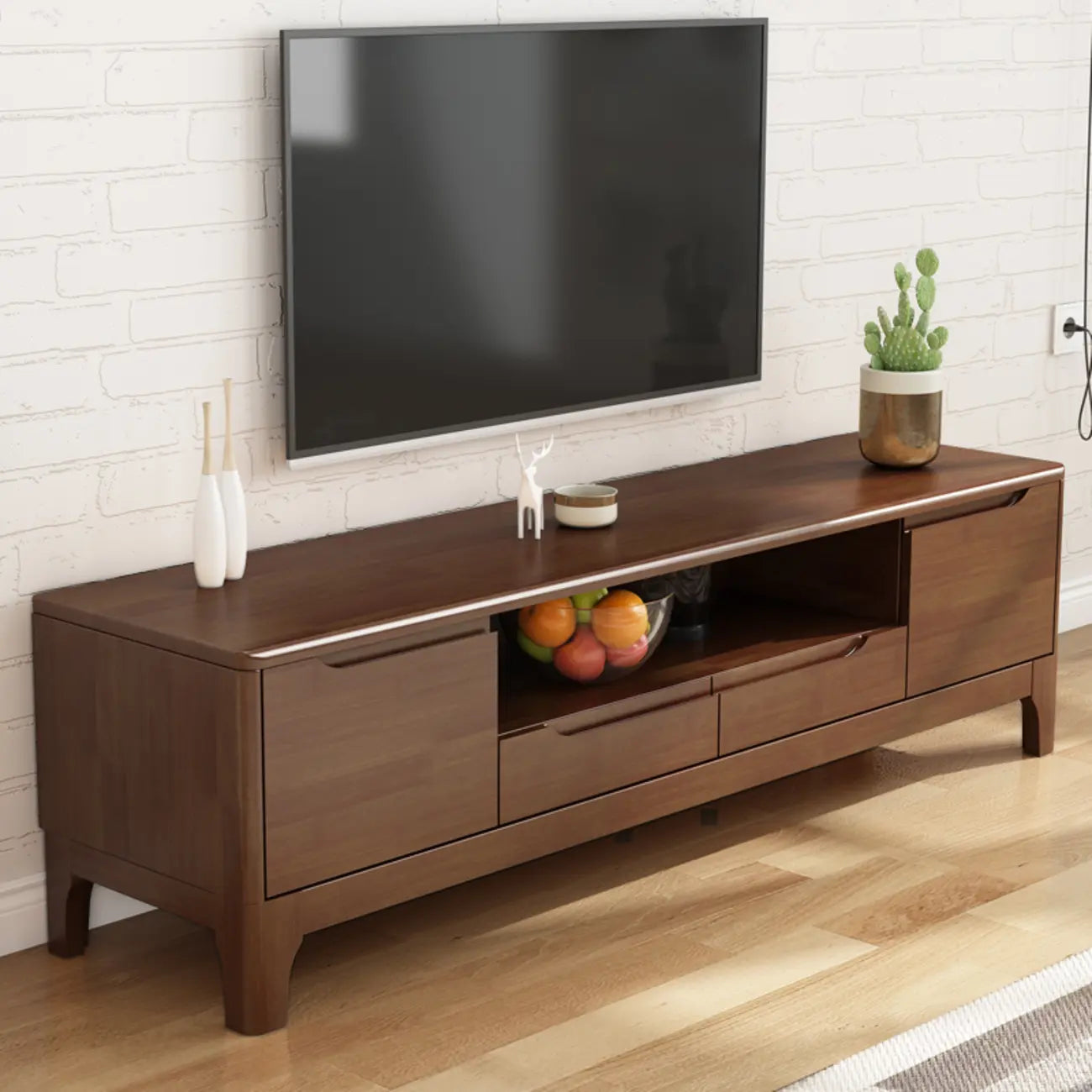 Meuble TV en bois naturel résistant avec gestion des câbles