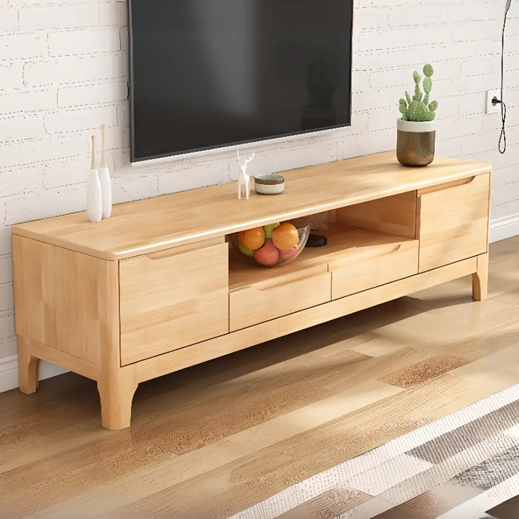 Meuble TV en bois naturel résistant avec gestion des câbles