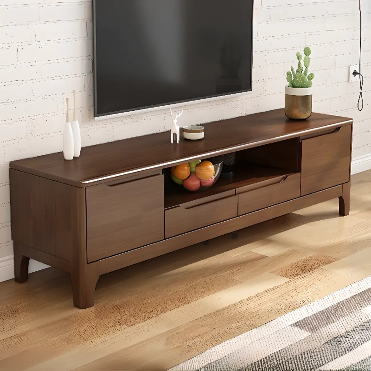 Meuble TV en bois naturel résistant avec gestion des câbles