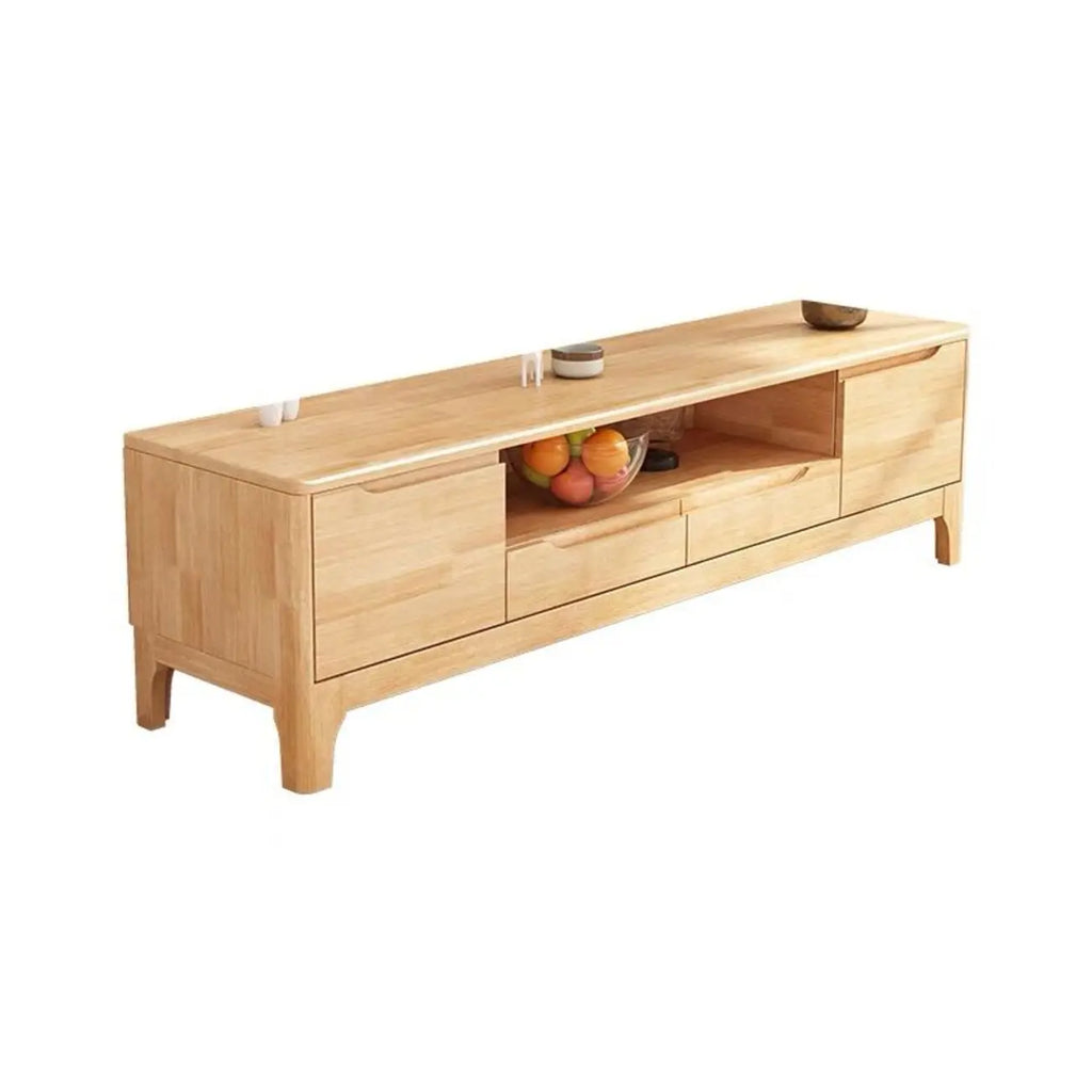 Meuble TV en bois naturel résistant avec gestion des câbles