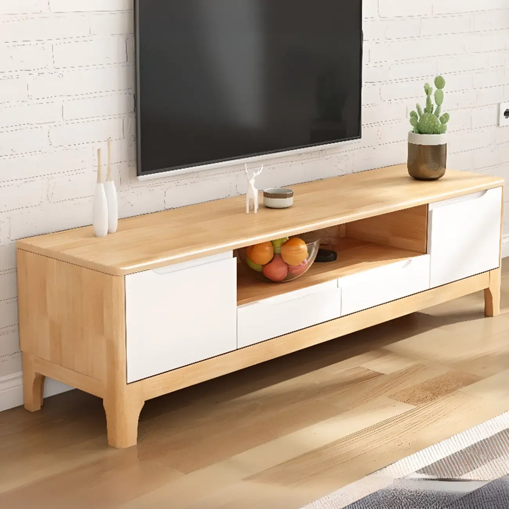 Meuble TV en bois naturel résistant avec gestion des câbles