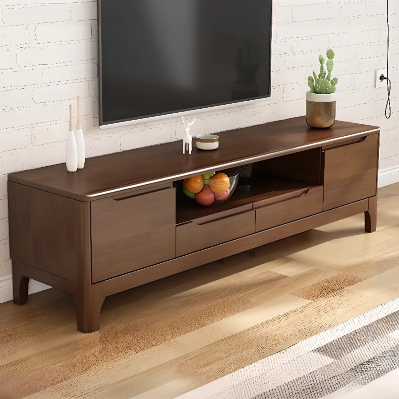 Meuble TV en bois naturel résistant avec gestion des câbles
