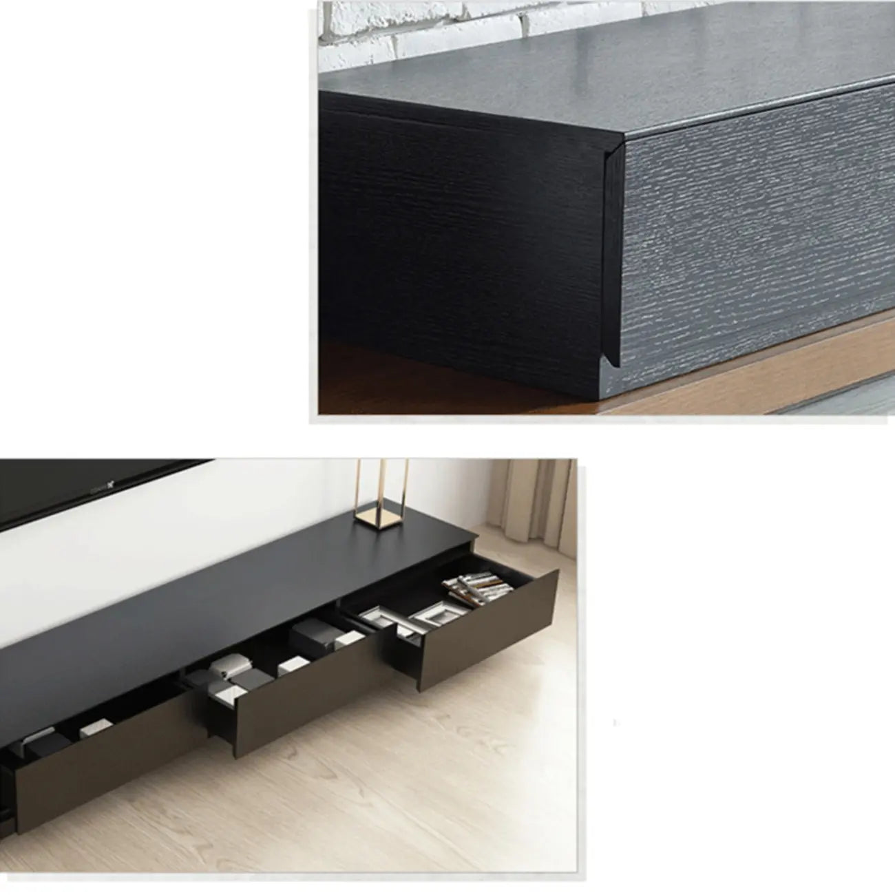 Étagère latérale en bois noir pour salon, meuble TV rectangulaire