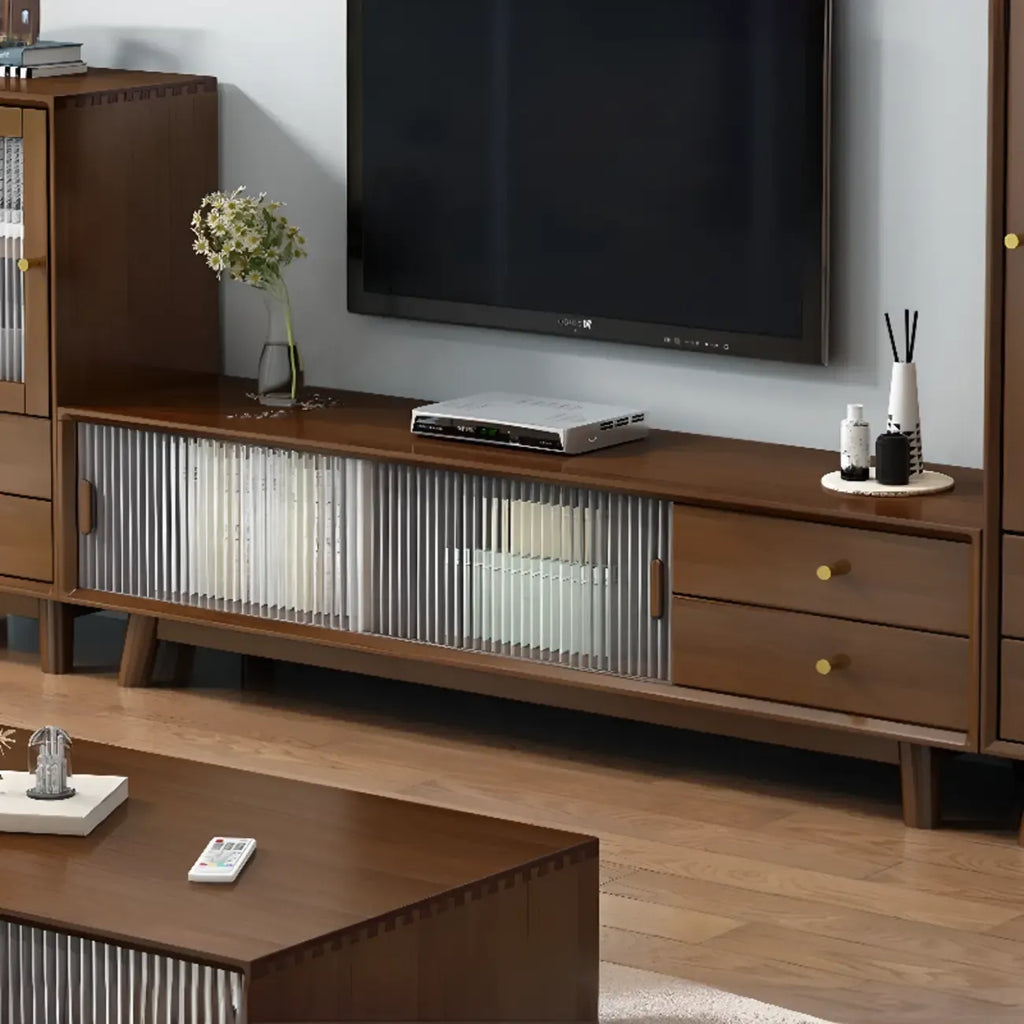 Meuble TV en bois naturel résistant avec gestion des câbles