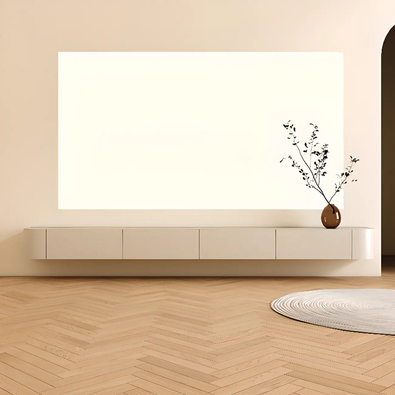 Meuble TV suspendu minimaliste en bois blanc