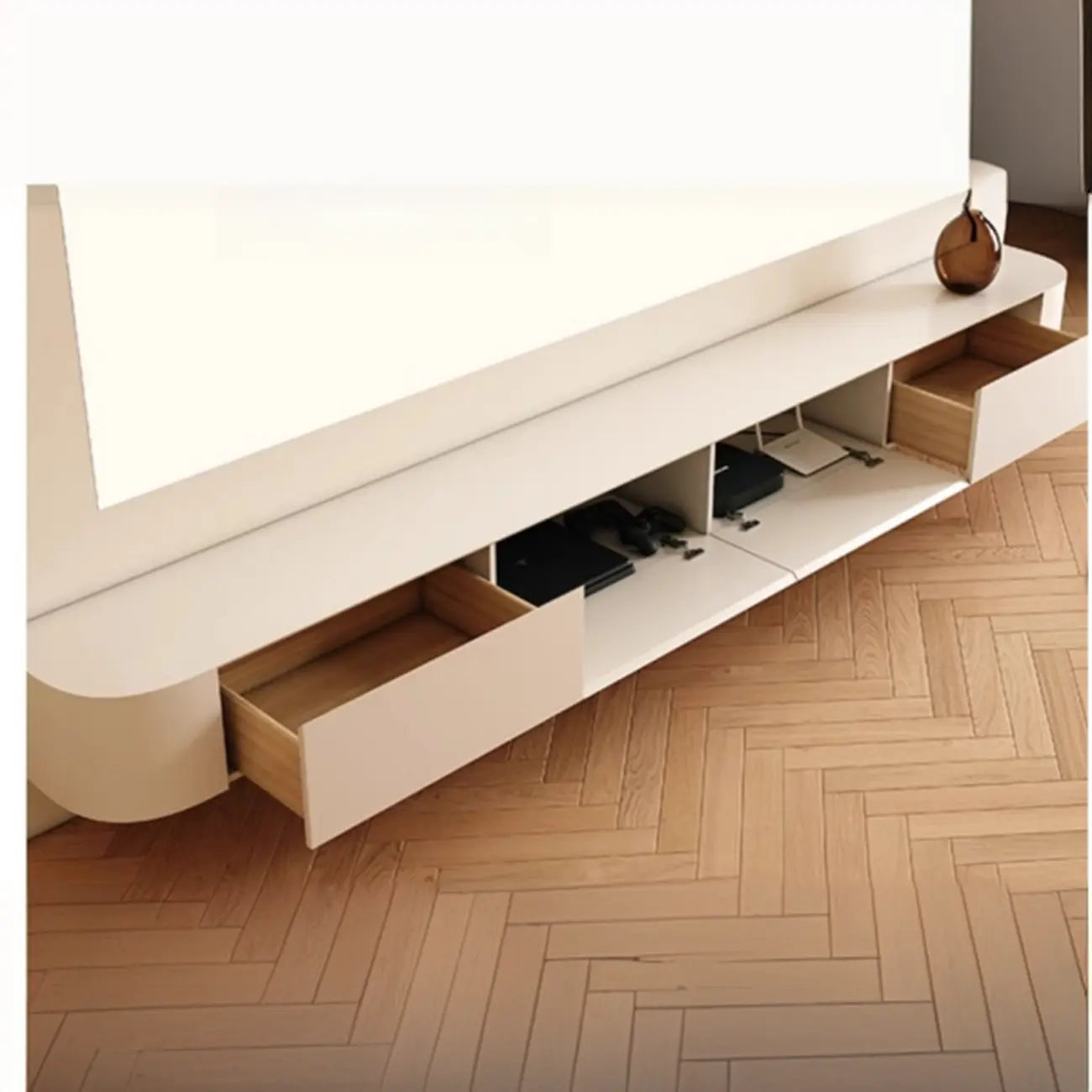 Meuble TV suspendu minimaliste en bois blanc