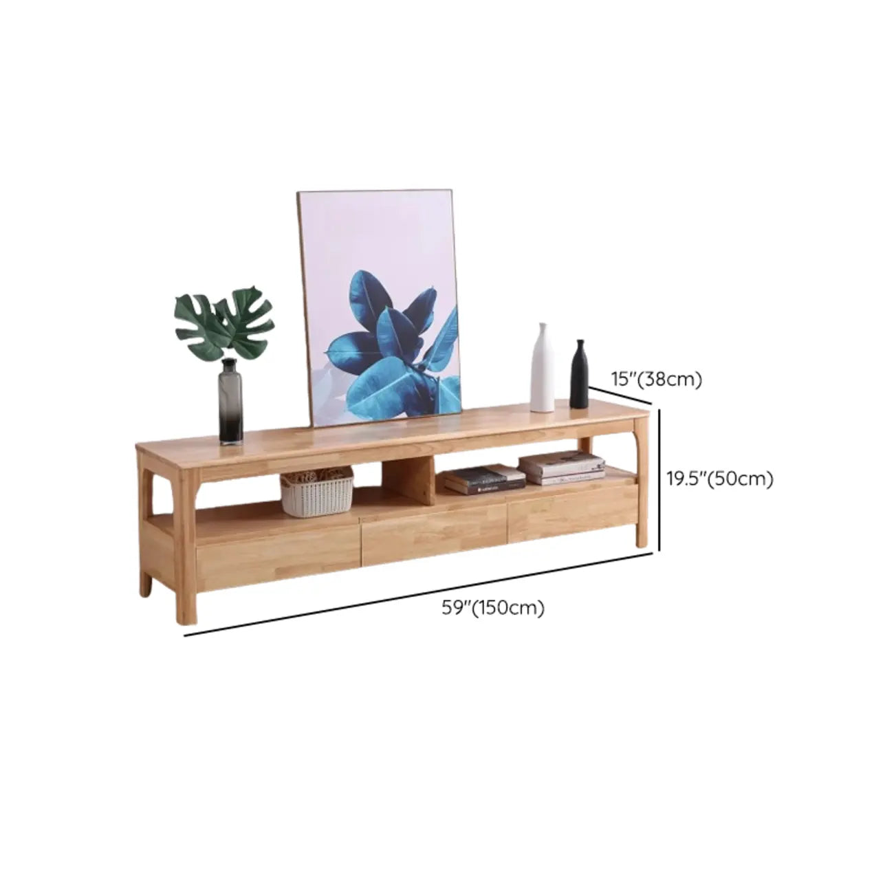 Meuble TV en bois naturel résistant avec gestion des câbles