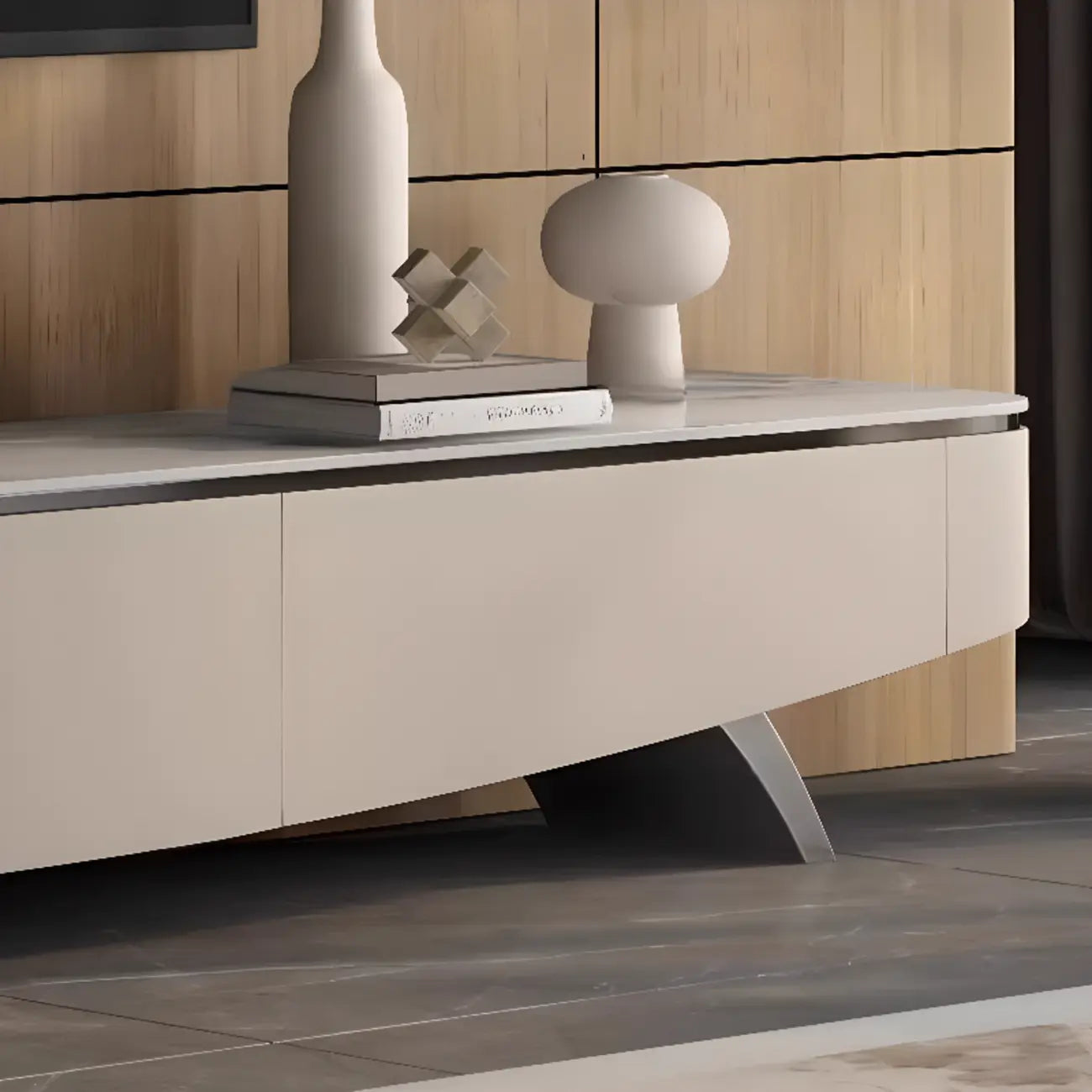 Mobile TV curvo in pietra moderna con cassetti Champagne 87