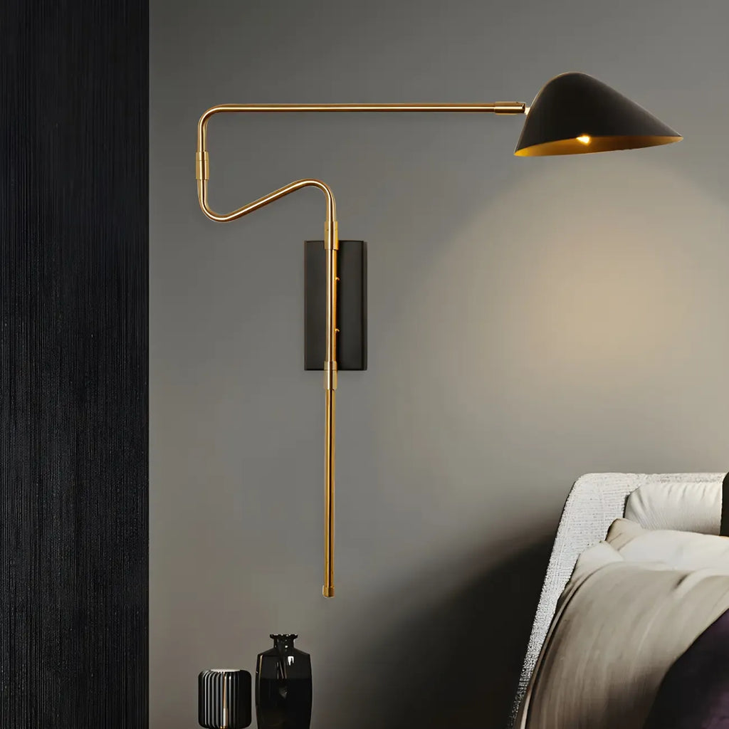 Applique murale à bras articulé en métal noir pour chambre à coucher