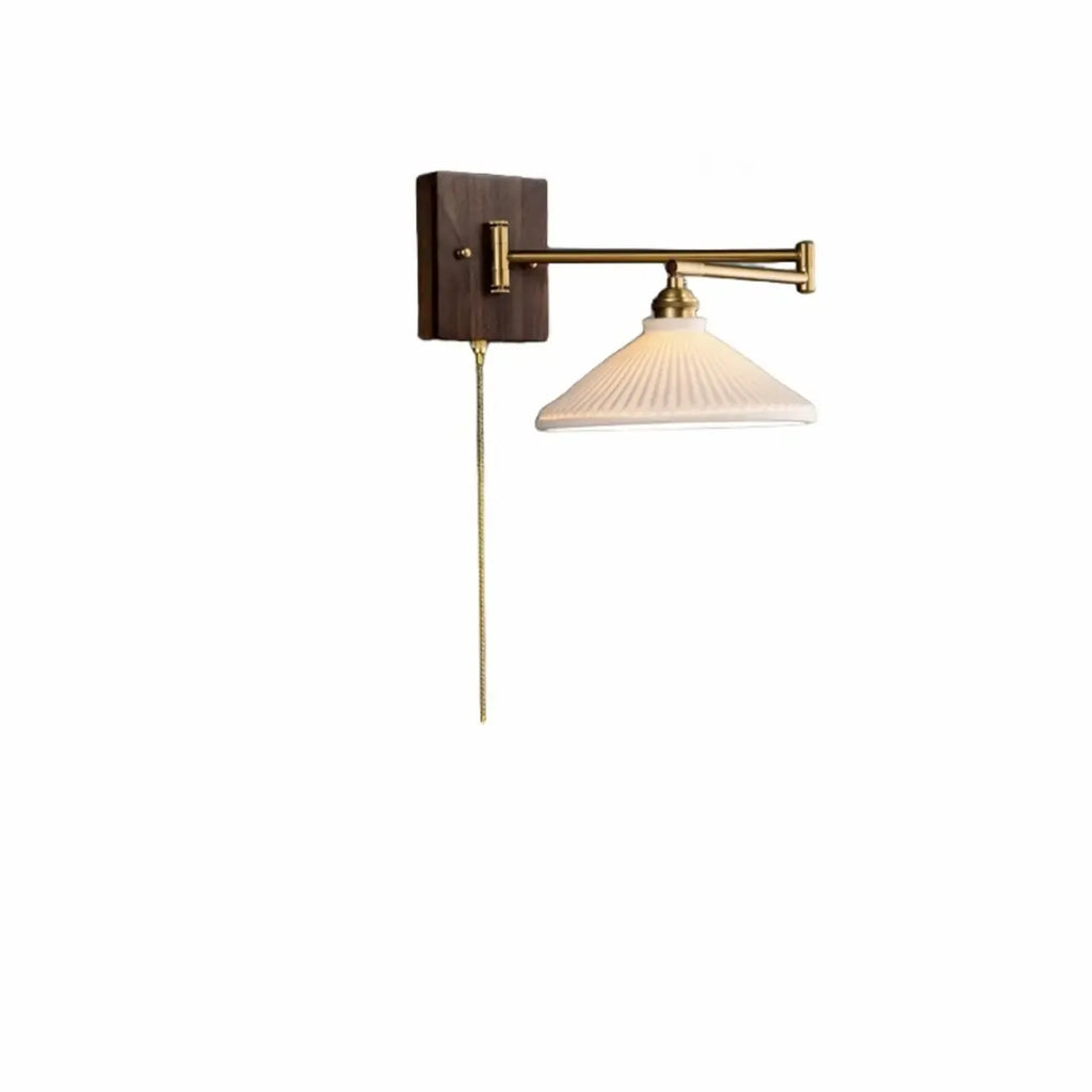 Applique murale vintage en noyer avec bras articulé et abat-jour en verre