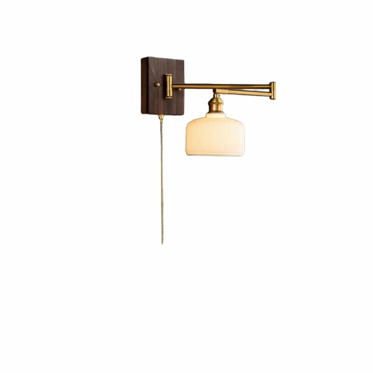 Applique murale vintage en noyer avec bras articulé et abat-jour en verre