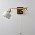 Applique murale vintage en noyer avec bras articulé et abat-jour en verre