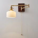 Applique murale vintage en noyer avec bras articulé et abat-jour en verre