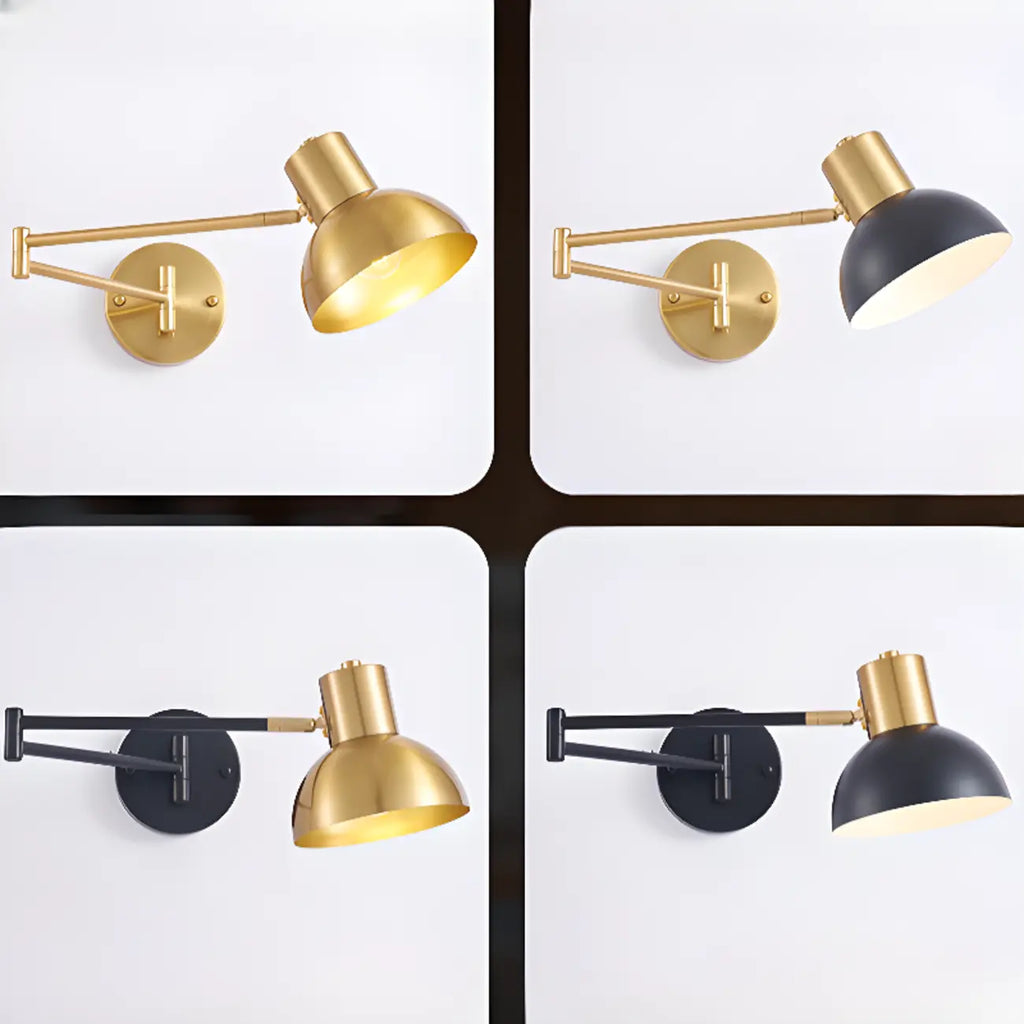 Lampada da parete moderna in ottone con braccio orientabile da 5 a 9 pollici per comodino
