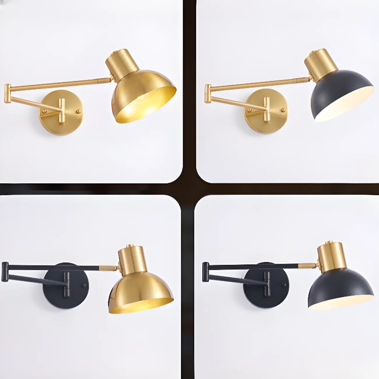 Lampada da parete moderna in ottone con braccio orientabile da 5 a 9 pollici per comodino