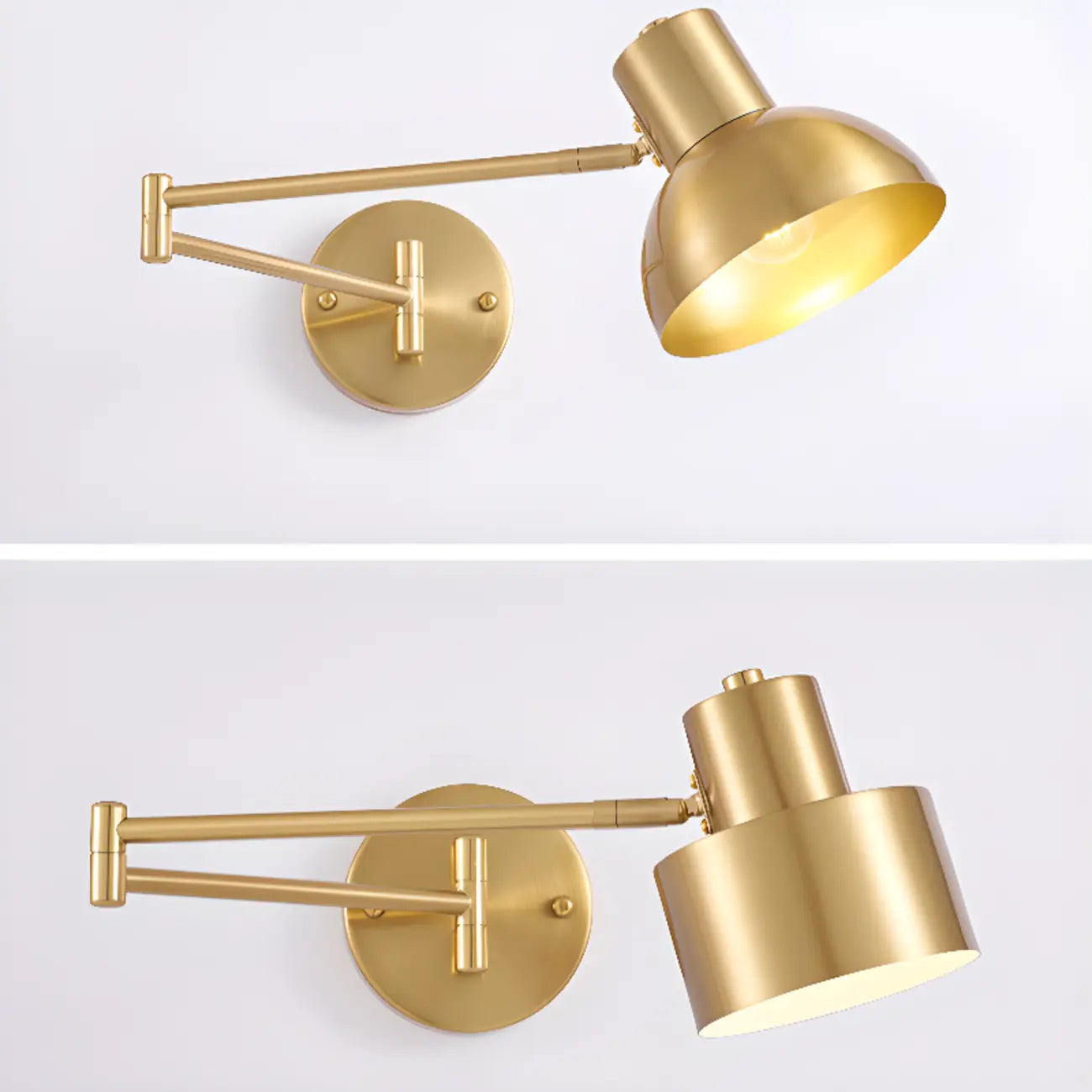 Lampada da parete moderna in ottone con braccio orientabile da 5 a 9 pollici per comodino