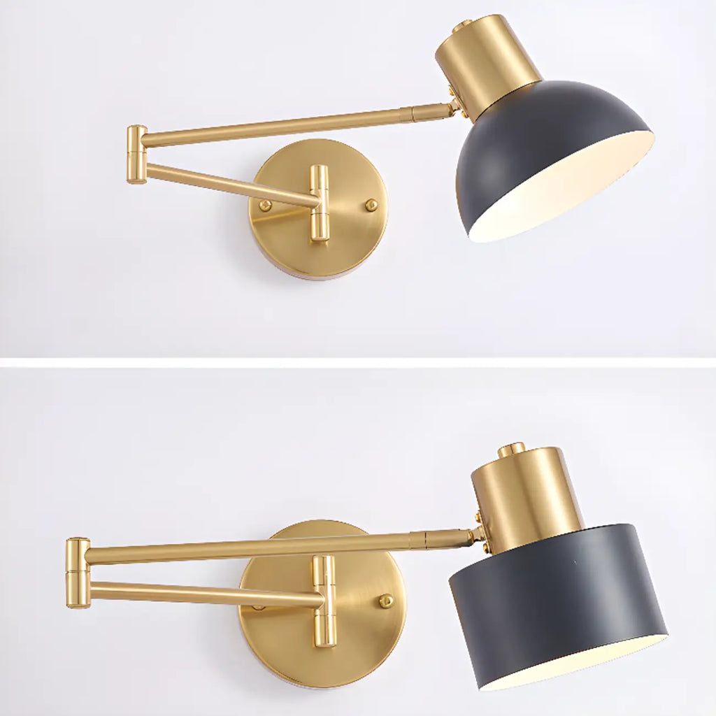 Lampada da parete moderna in ottone con braccio orientabile da 5 a 9 pollici per comodino