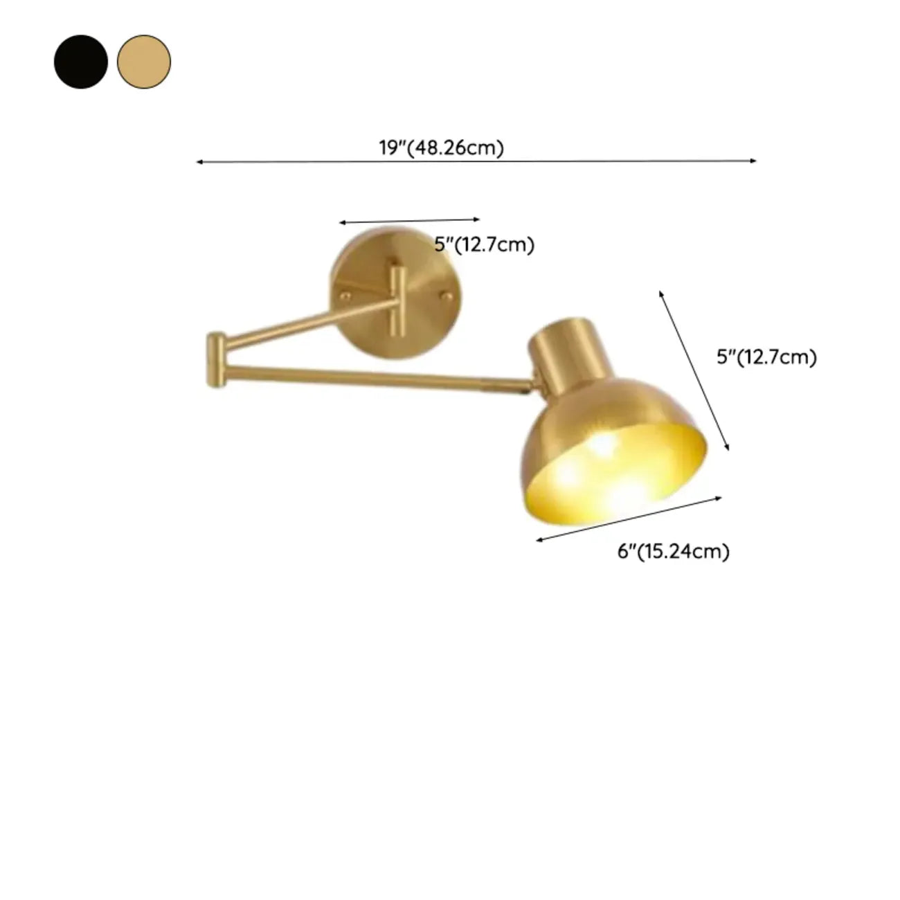Lampada da parete moderna in ottone con braccio orientabile da 5 a 9 pollici per comodino