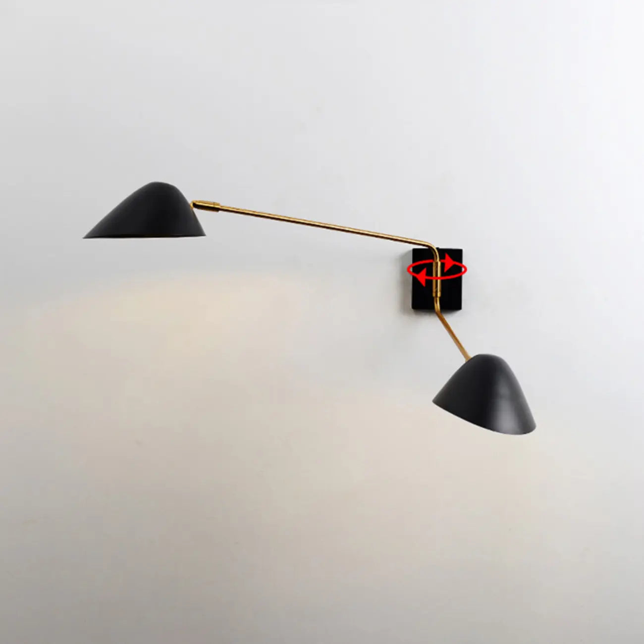 Applique murale à bras articulé en métal noir à 2 lumières pour salon