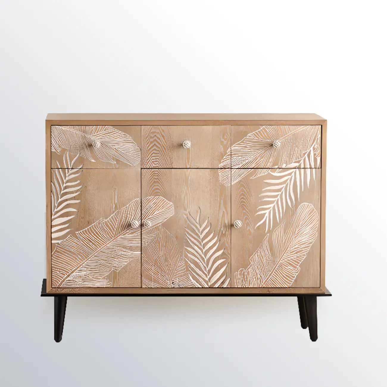 Meuble de salon en bois de style campagnard français avec motifs de feuilles