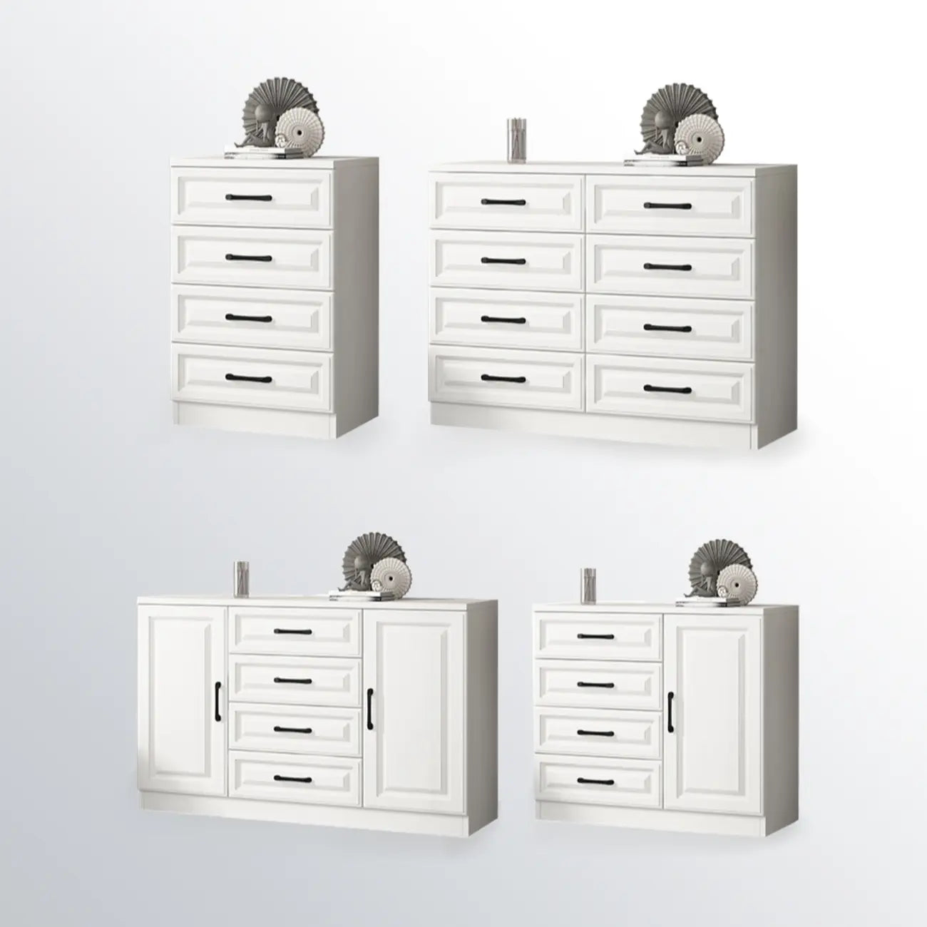 Meuble indépendant en bois blanc avec tiroirs et portes