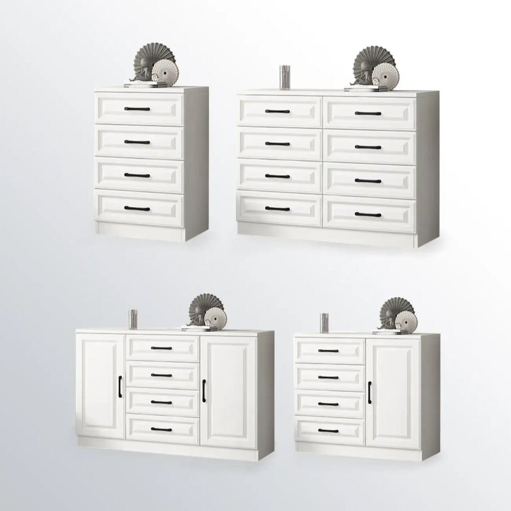 Meuble indépendant en bois blanc avec tiroirs et portes