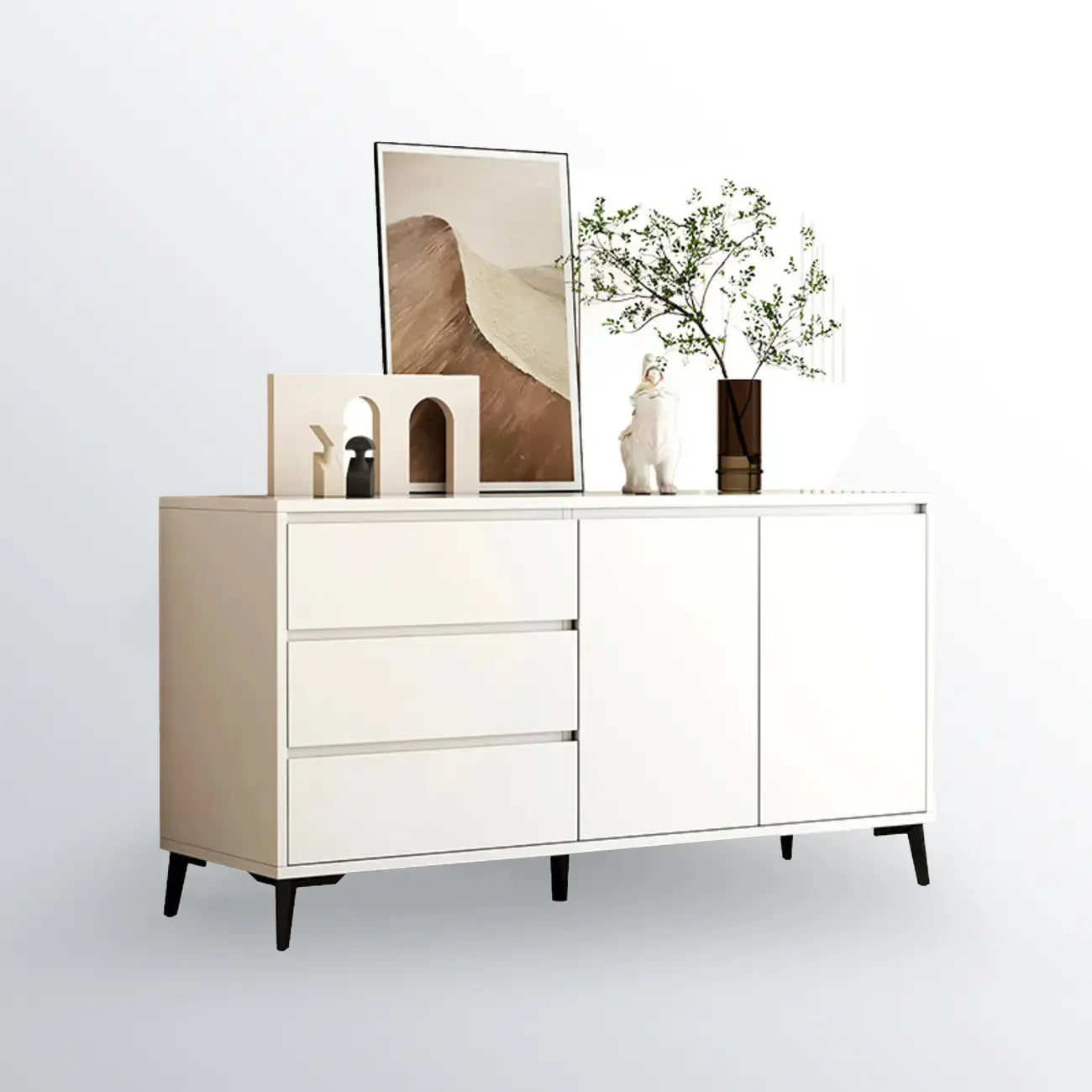 Grand meuble de rangement rectangulaire moderne en bois blanc