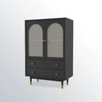 Meuble d'appoint moderne en bois massif beige avec 2 tiroirs