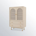 Meuble d'appoint moderne en bois massif beige avec 2 tiroirs