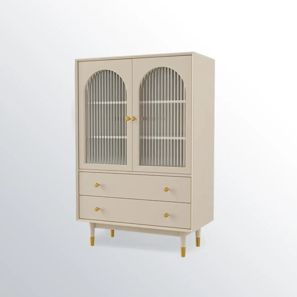 Meuble d'appoint moderne en bois massif beige avec 2 tiroirs