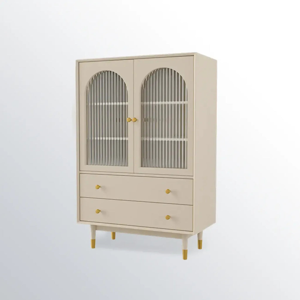 Meuble d'appoint moderne en bois massif beige avec 2 tiroirs