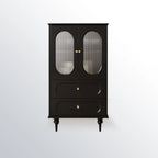 Élégant meuble d'appoint en bois noir avec tiroirs et portes