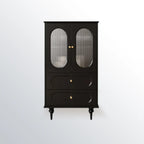 Élégant meuble d'appoint en bois noir avec tiroirs et portes