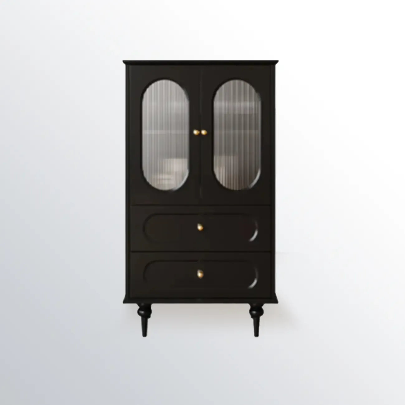 Élégant meuble d'appoint en bois noir avec tiroirs et portes