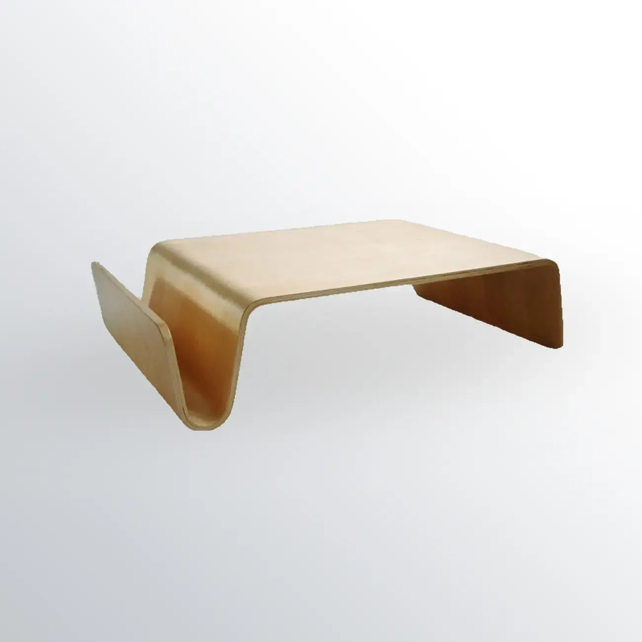 Table basse moderne incurvée en bois brun avec double piétement