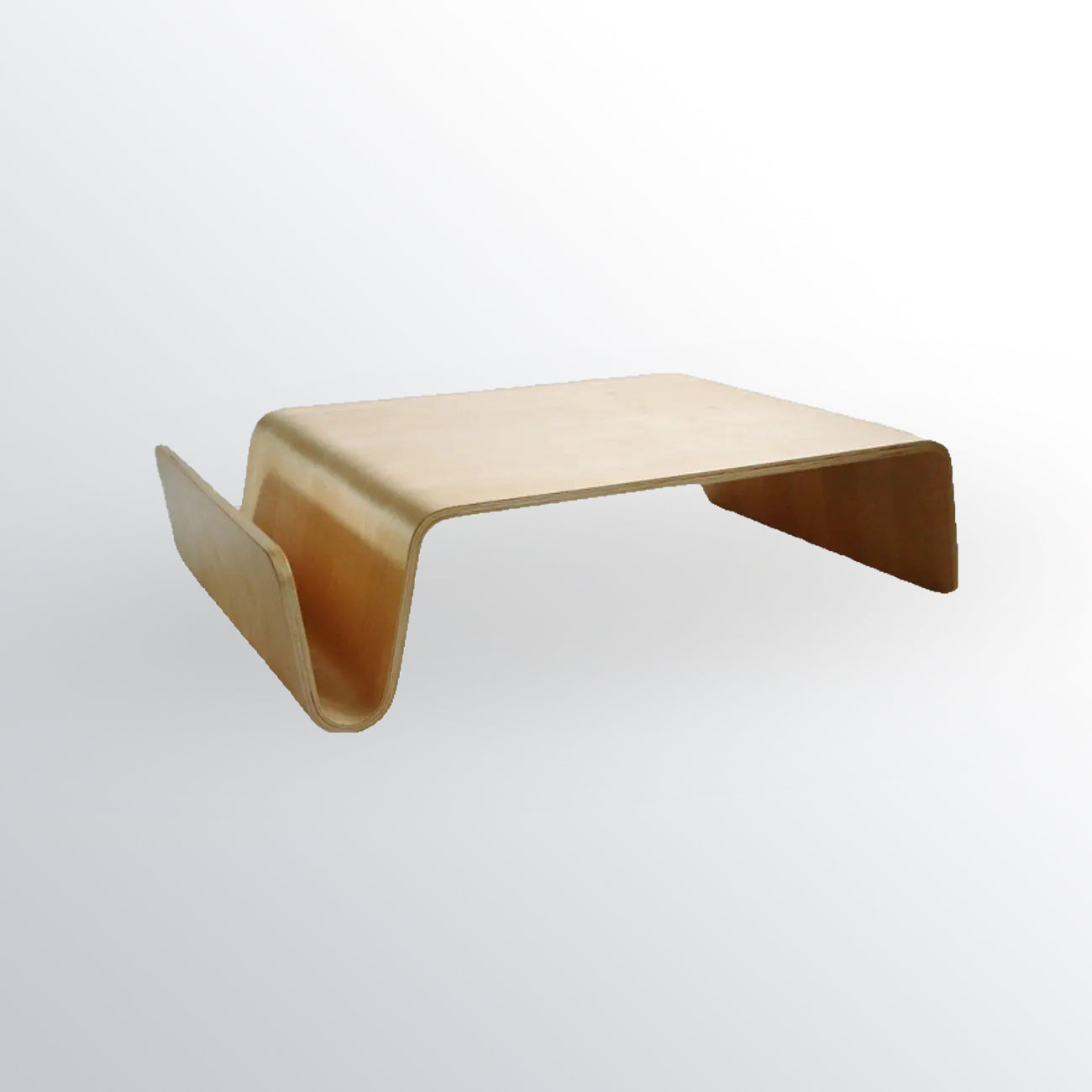 Table basse moderne incurvée en bois brun avec double piétement