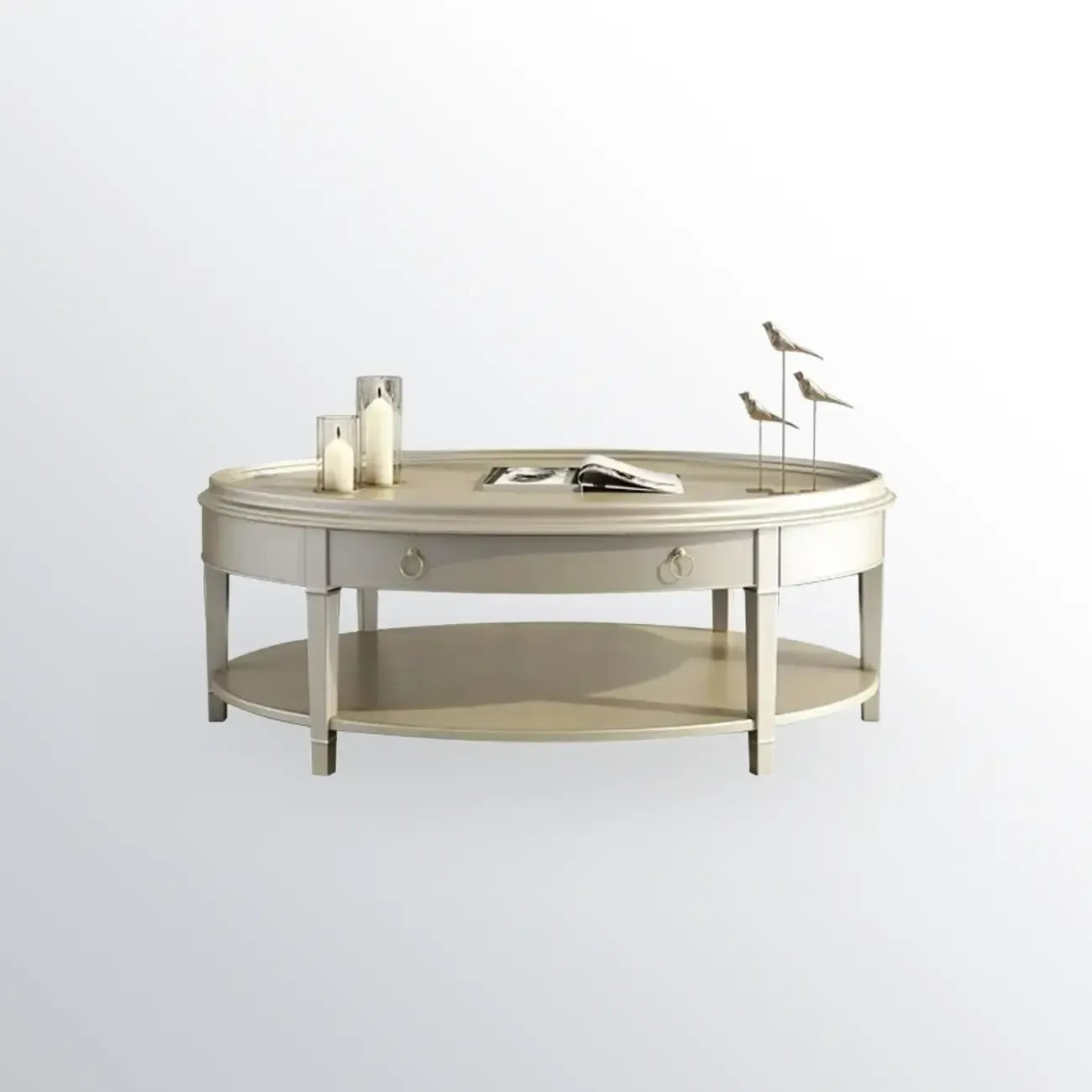 Table basse ovale de luxe en bois avec tiroir pour salon