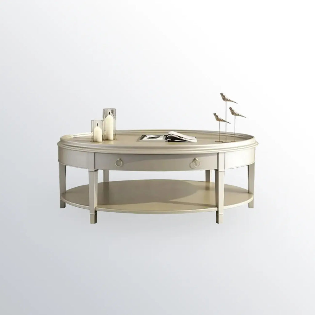 Table basse ovale de luxe en bois avec tiroir pour salon