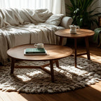 Ensemble table basse ronde en bois style milieu du siècle avec pieds croisés