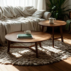 Ensemble table basse ronde en bois style milieu du siècle avec pieds croisés