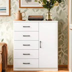 Armoire de rangement blanche minimaliste avec fermeture amortie et tiroirs