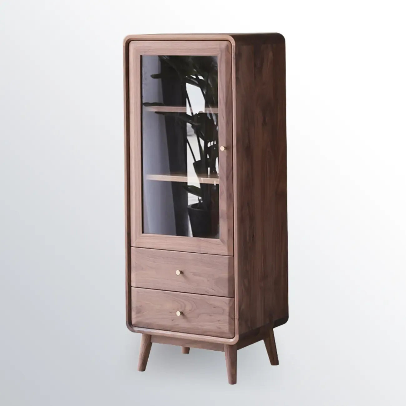 Mobiletto con 2 cassetti marrone, stile Mid-Century, con anta in vetro