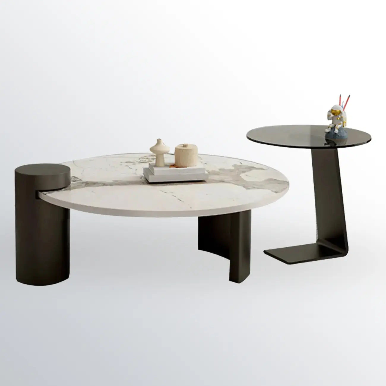 Ensemble de tables basses gigognes rondes en marbre au design moderne