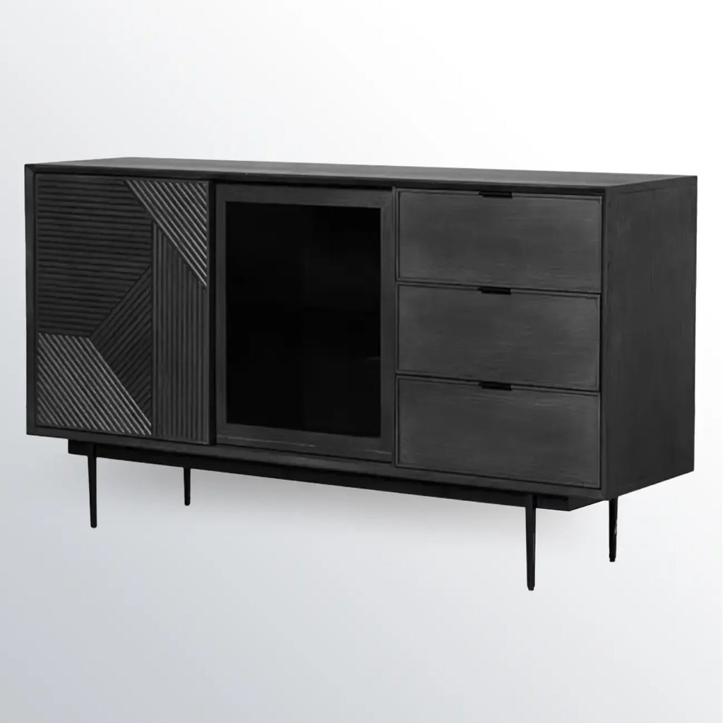 Meuble rectangulaire noir moderne avec tiroirs pour salon