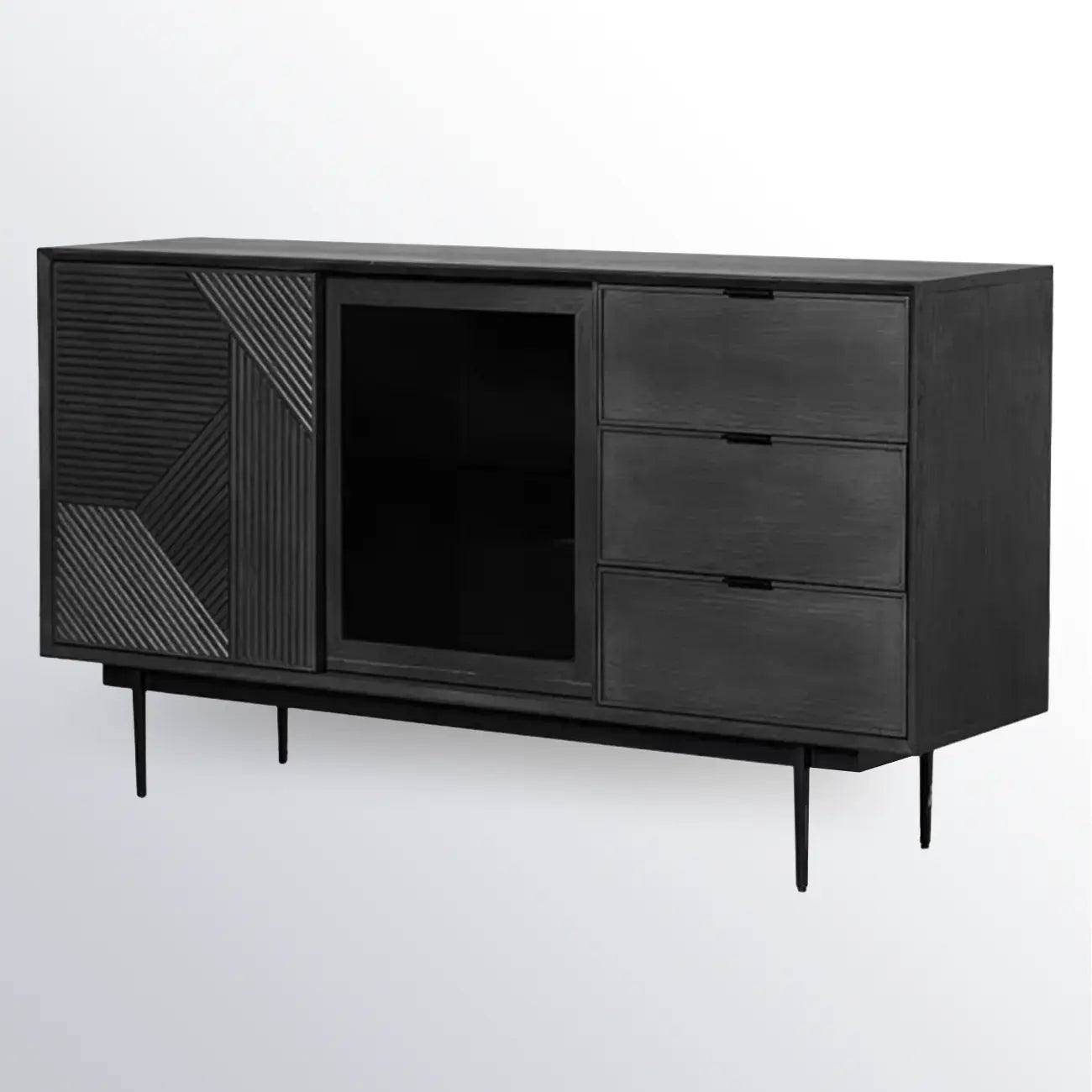Meuble rectangulaire noir moderne avec tiroirs pour salon