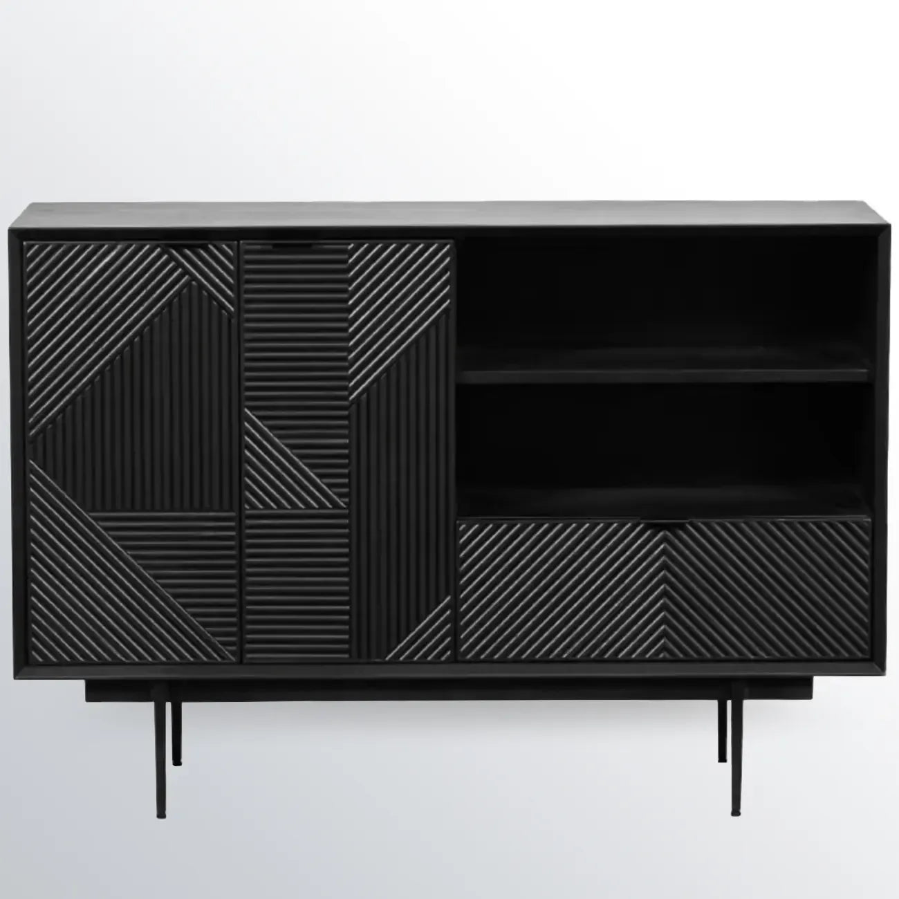 Meuble rectangulaire noir moderne avec tiroirs pour salon
