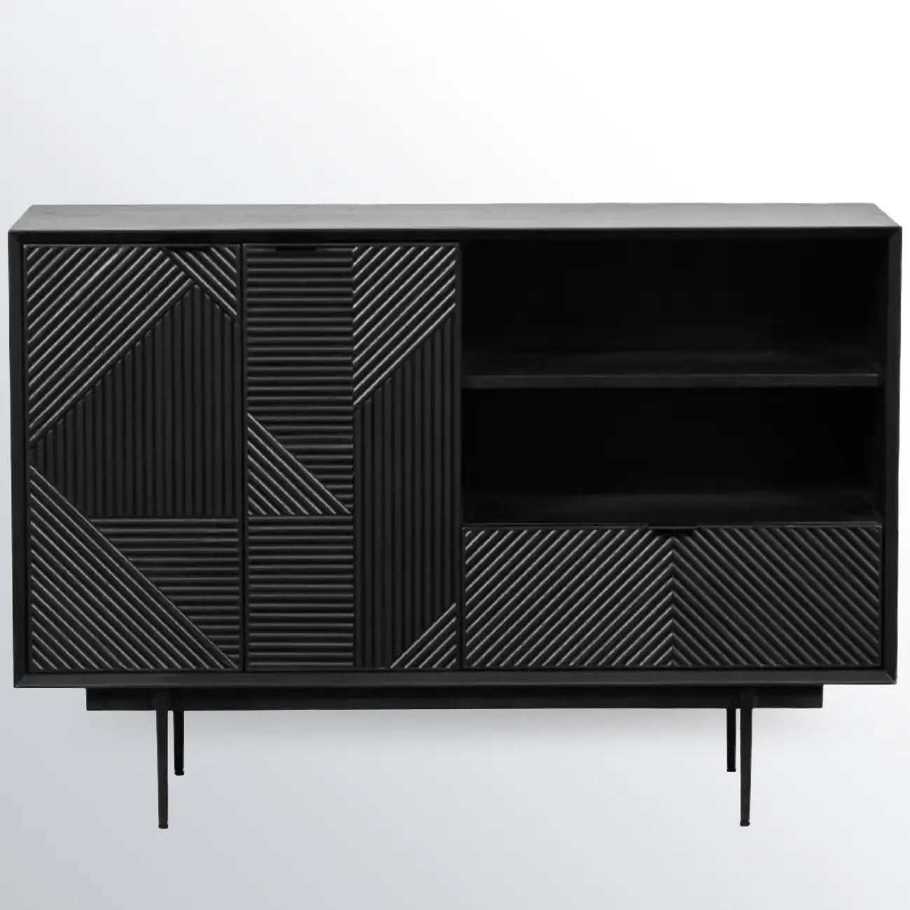 Meuble rectangulaire noir moderne avec tiroirs pour salon