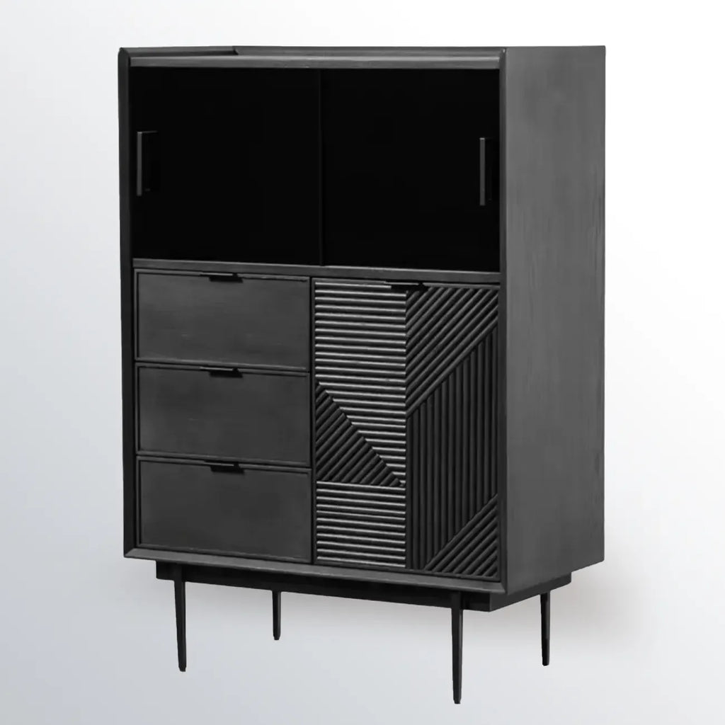 Meuble rectangulaire noir moderne avec tiroirs pour salon