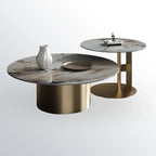 Ensemble de tables basses gigognes rondes grises modernes avec plateau en marbre