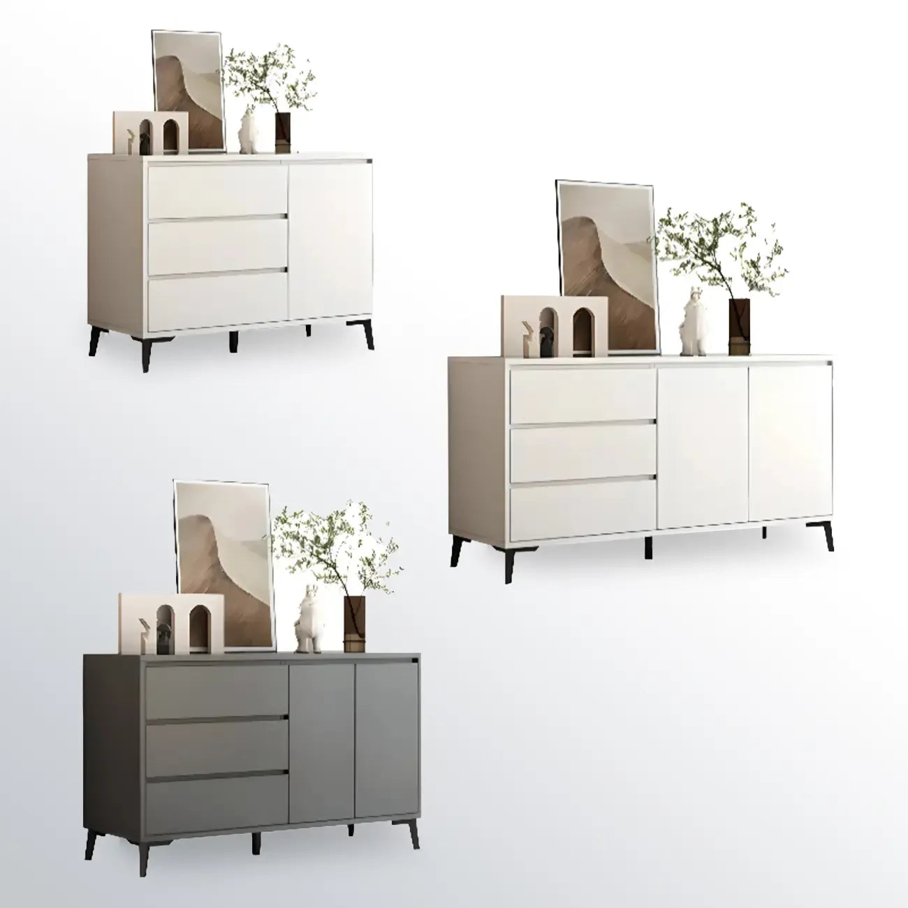 Meuble de rangement moderne pour salon avec 2 portes et 3 tiroirs